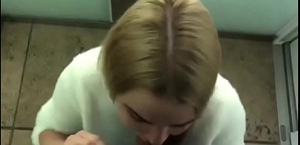  Blowjob in the lift and stairs cumshot swallow public